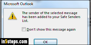 View safe senders list in Outlook - Step 1