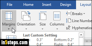 Change margins in Word 2016 - Step 3