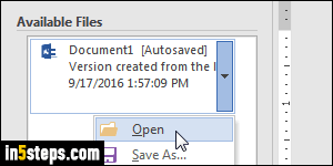 Restore document in Microsoft Word - Step 3