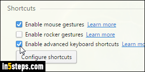 Enable one-key shortcuts in Opera - Step 3
