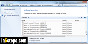 Uninstall Windows Updates - Step 1